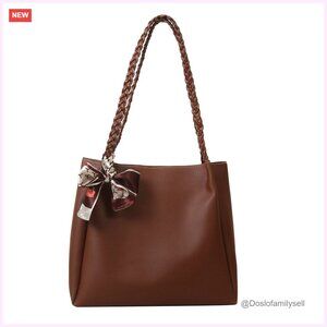 PU Leather Tote Bag with Twisted Rope Strap for Work Travel